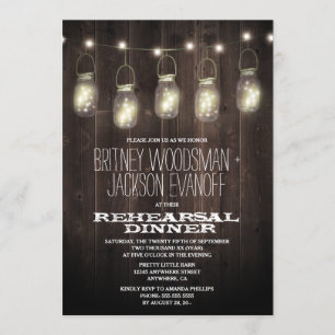 Rustic Wood Mason Jar Rehearsal Dinner Invitations