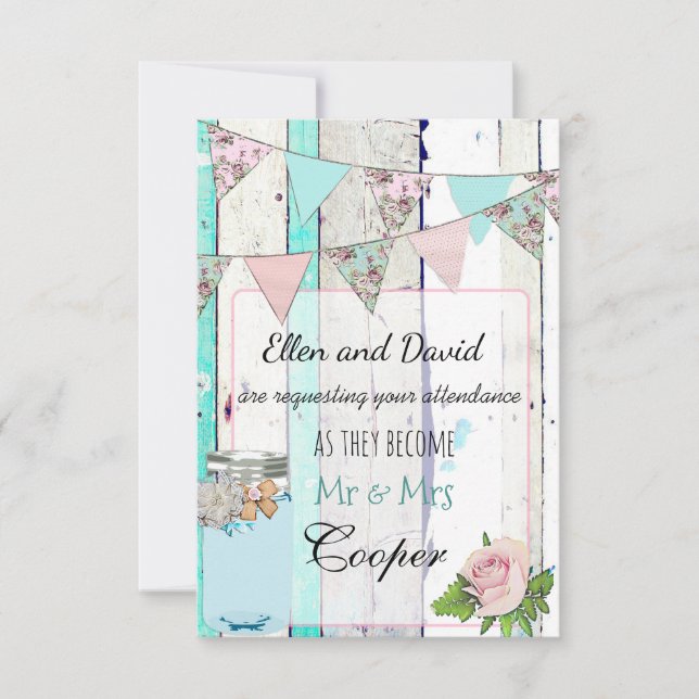 Rustic Wood Mason Jar Shabby Wedding Invitation (Front)