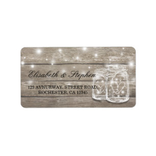 Rustic Wood Mason Jar String Light Wedding Address Label