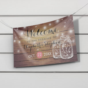 Rustic Wood Mason Jar String Light Wedding Welcome Banner