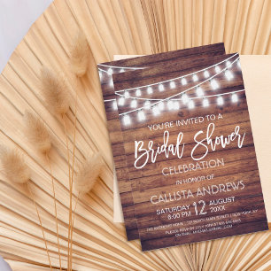 Rustic Wood Mason Jar String Lights Bridal Shower Invitation