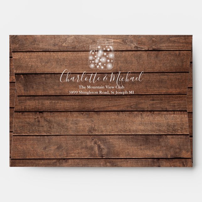 Rustic Wood Mason Jar String Lights Return Address Envelope (Back (Top Flap))