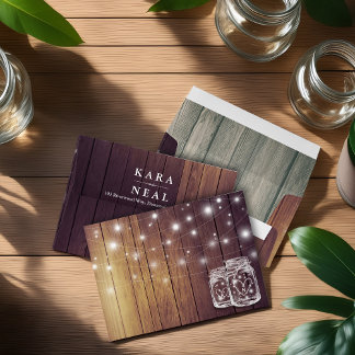 Rustic Wood Mason Jar String Lights Wedding Shower Envelope