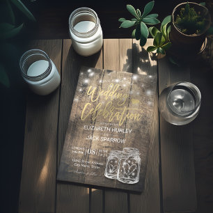 Rustic Wood Mason Jar String Lights Wedding Shower Invitation