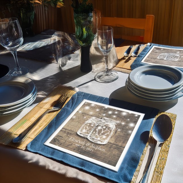 Rustic Wood Mason Jar String Lights Wedding Shower Napkin (Creator Uploaded)