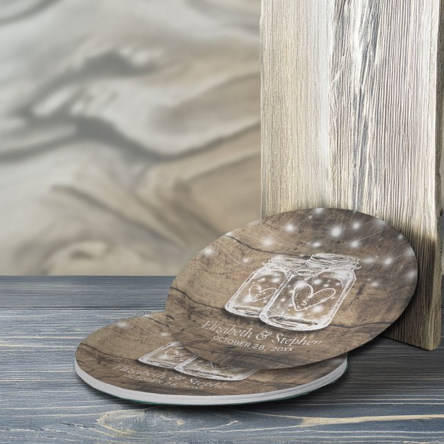 Rustic Wood Mason Jar String Lights Wedding Shower Paper Plate (Creator Uploaded)