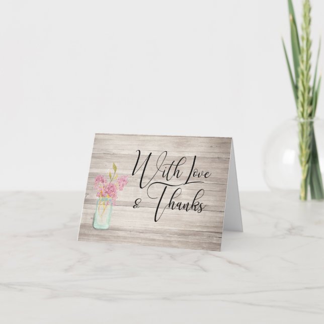 Rustic Wood Mason Jar Thank You Script Note Card (Front)