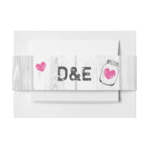 Rustic wood mason jar wedding envelope belly bands