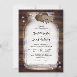 Rustic Wood Mason Jar Wedding Invitations