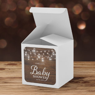 Rustic Wood Mason Jars and Lights Baby Shower Square Sticker