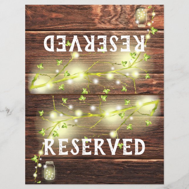 Rustic Wood Mason Lights Folding Reserved Sign (Front)