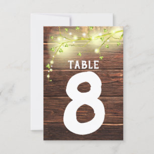 Rustic Wood Mason String Lights Tree Table Number
