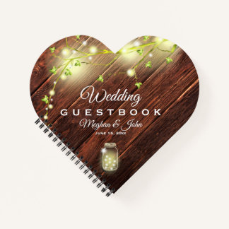 Rustic Wood Mason String Lights Wedding Guest Book