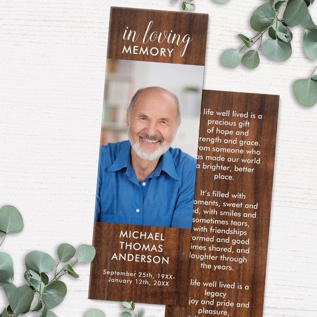 Rustic Wood Memorial Funeral Prayer Card Bookmark (Creator Uploaded)