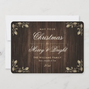 Rustic Wood Merry and Bright Photo Christmas Holiday Card