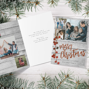 Rustic wood Merry Christmas 6 photo folded Holiday Card