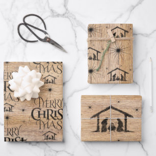 Rustic Wood Merry CHRISTmas Nativity Christians Wrapping Paper Sheet