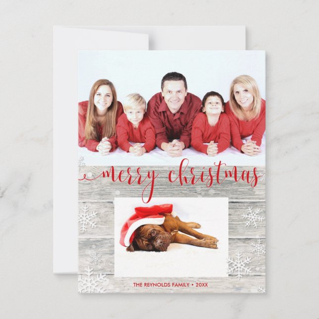 Rustic Wood Merry Christmas Photo Card (Front)