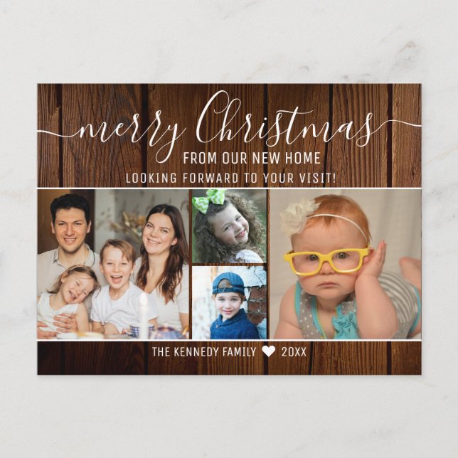 Rustic Wood Merry Christmas Photo Holiday Moving   Announcement Postcard (Front)