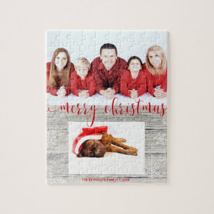 Rustic Wood Merry Christmas Photo - Puzzle