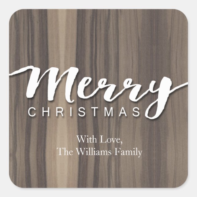 Rustic Wood Merry Christmas Square Sticker (Front)