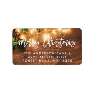 Rustic Wood Merry Christmas String Lights Holiday Label