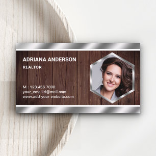 Rustic Wood Metallic Real Estate Photo Realtor Business Card