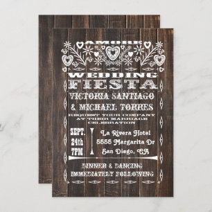 Rustic Wood Mexican Wedding Papel Picado Invitation
