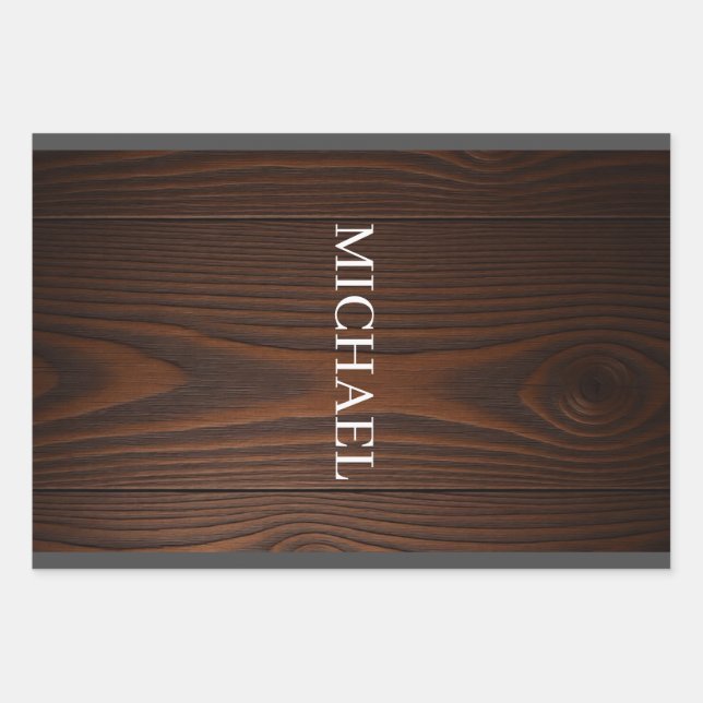 Rustic Wood Michael – Natural Strength Handcrafted Wrapping Paper Sheet (Front)