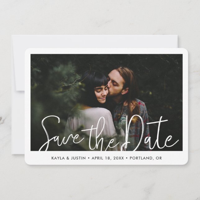 Rustic Wood Modern Borders Photo Wedding Save The Date (Front)