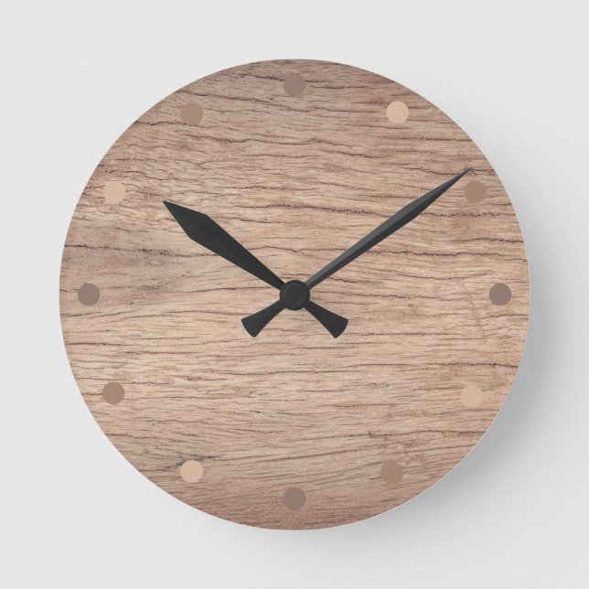 Rustic Wood Modern Round Clock (Front)