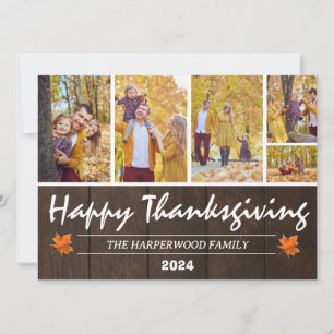Rustic Wood Modern thanksgiving family photo Holiday Card