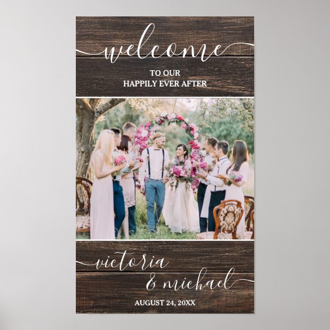 Rustic wood modern wedding photo picture Welcome Poster (Front)