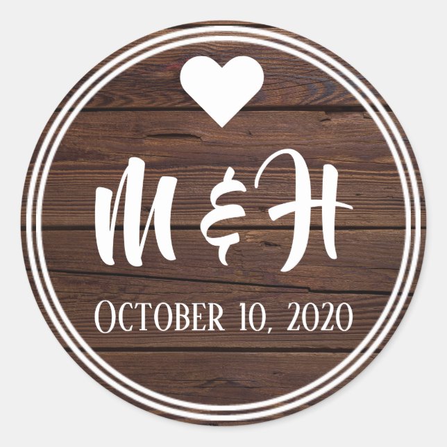 Rustic Wood Monogram Date Envelope Seal (Front)