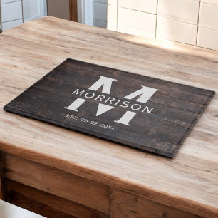 Rustic Wood Monogram Family Name Vintage  Cutting Board