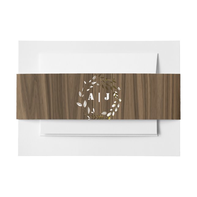 Rustic Wood Monogram Floral Wedding Invitation  I Invitation Belly Band (Front Example)