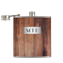Rustic Wood Monogram Hip Flask