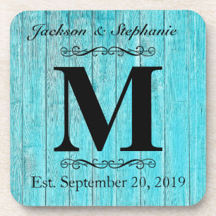 Rustic Wood Monogram Initial Family Name Coaster