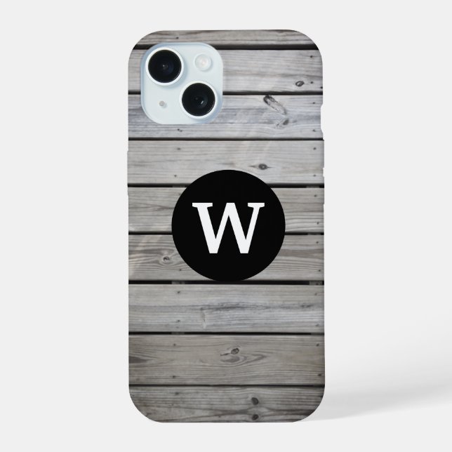 Rustic Wood Monogram iPhone 15 Case (Back)