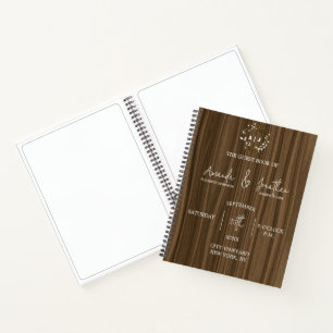 Rustic Wood Monogram Leaf  Wedding Guest Book