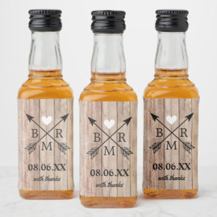 Rustic Wood Monogram Mini Liquor Bottle Label