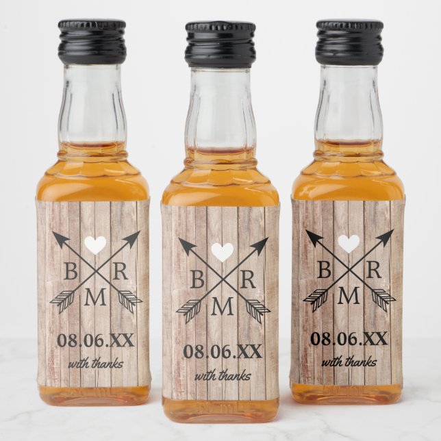 Rustic Wood Monogram Mini Liquor Bottle Label (Bottles)
