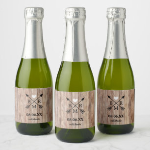 Rustic Wood Monogram Mini Sparkling Wine Label