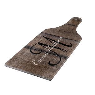 Rustic wood monogram personalised cutting board