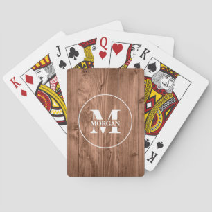Rustic Wood Monogram Personalized Initial & Name Playing Cards