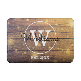 Rustic Wood Monogram Script Bath Mat