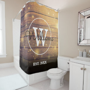 Rustic Wood Monogram Shower Curtain