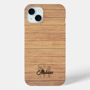 Rustic Wood monogramed  iPhone 15 Mini Case