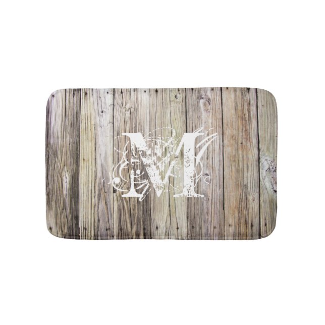 Rustic Wood Monogrammed Bath Mat (Front)