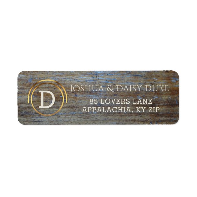 Rustic Wood Monogrammed | Country Western Wedding Return Address Label (Front)